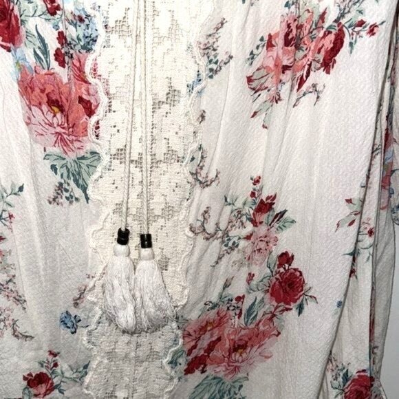 Womens Floral Peasant Dress With Tassel Detail By Xhilaration Size L White & Pin - Picture 4 of 7